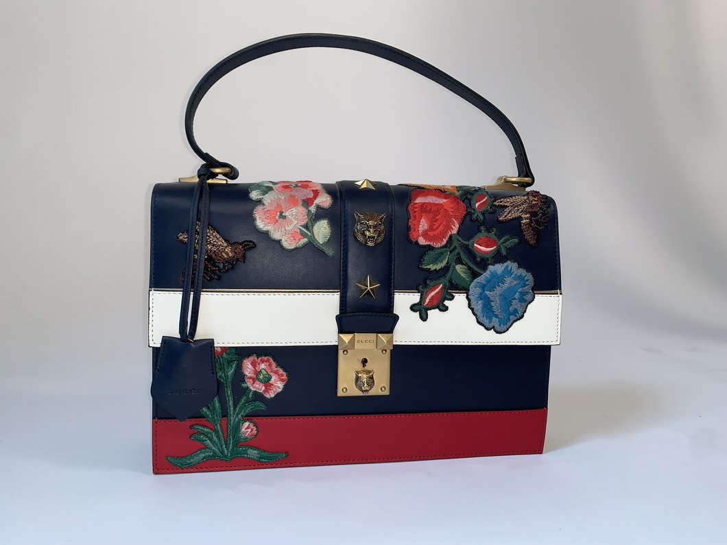 *BRAND NEW* Gucci Calfskin Embroidered Riche Stripe Shoulder Bag